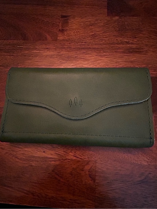 Portland Leather Goods Handbags - Portland Leather Goods Bozeman Pine Green Leather Snap Wallet with Tree Logo